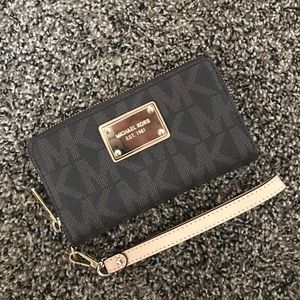 Michael Kors monogram brown wristlet clutch wallet